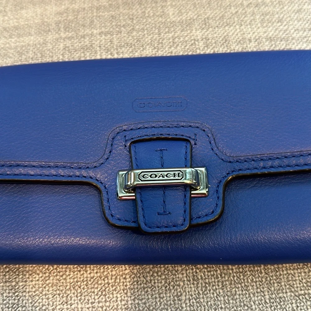 COACH-Top Stitched Bifold Wallet Womens Leather Snap-Royal blue - Picture 7 of 11